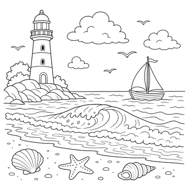 Sea Landscape with Waves Coloring Page