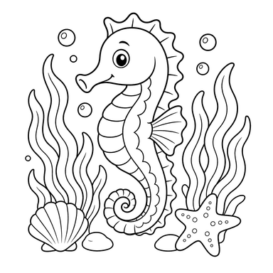 Cavalo‑marinho entre algas — desenho para colorir