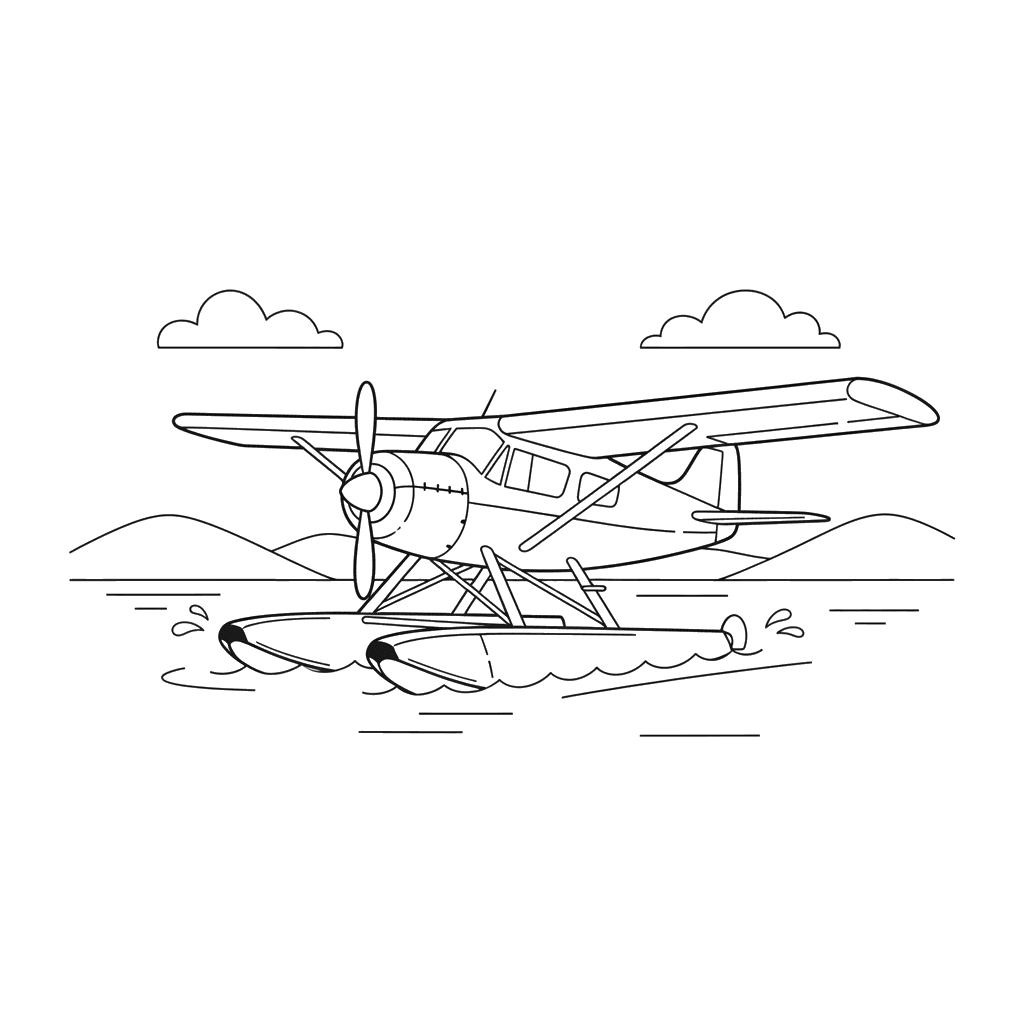 Wasserflugzeug auf dem See Ausmalbild