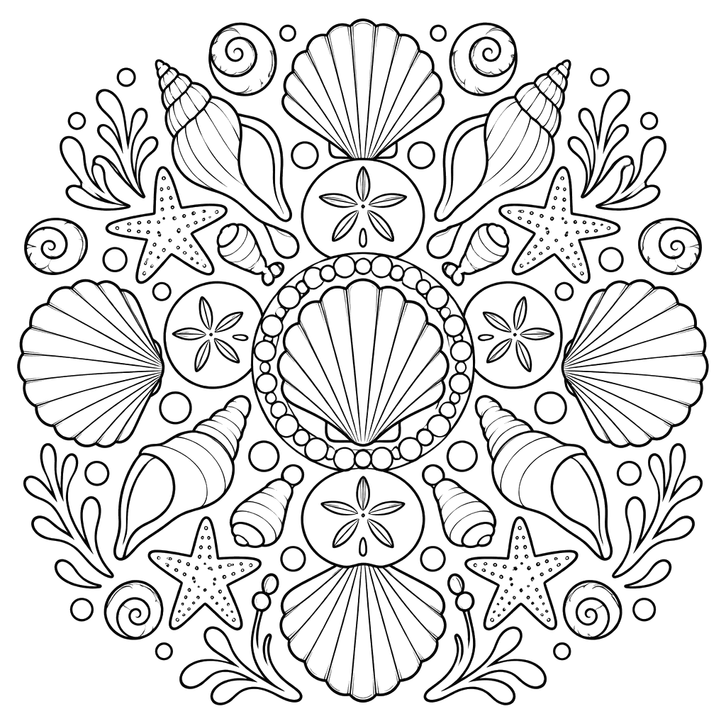 Dibujo de Mandala de Conchas para Colorear