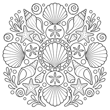 Desenho de Mandala de Conchas para Colorir