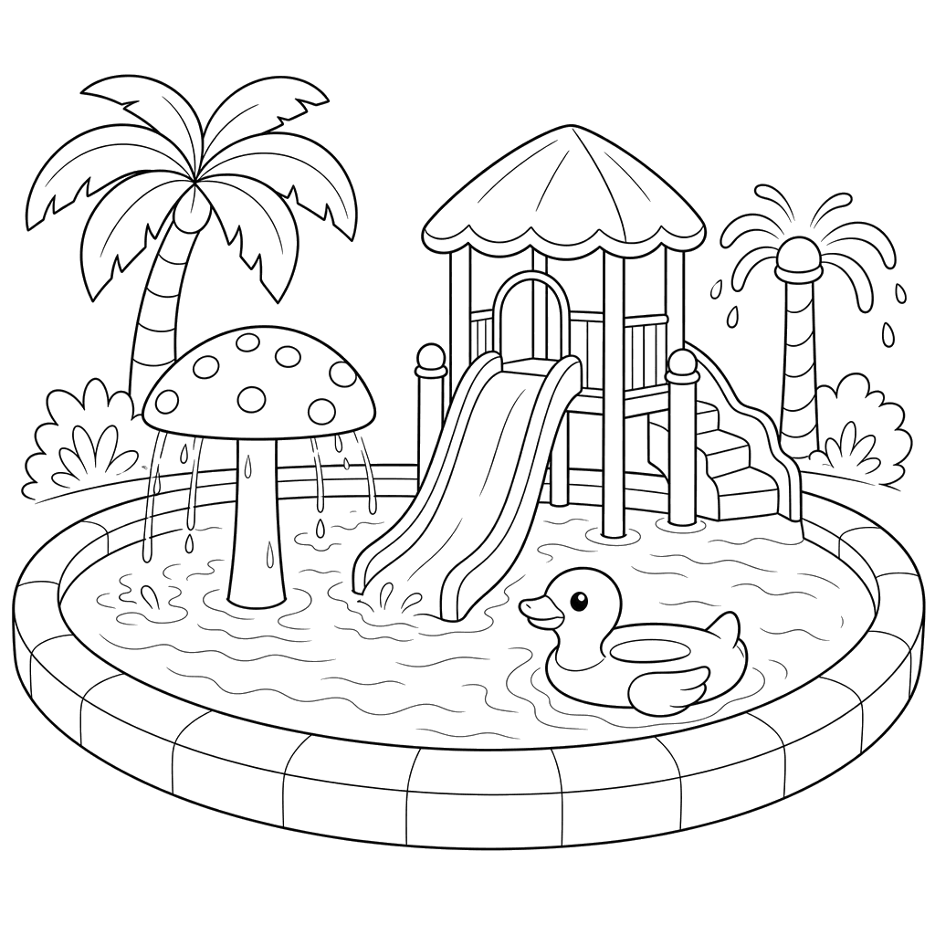 Desenho para colorir: piscina rasa para crianças em parque aquático