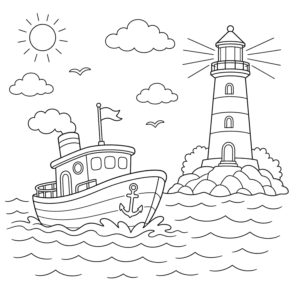 Barco Navegando hacia el Faro