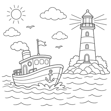 Ship Sailing to Lighthouse