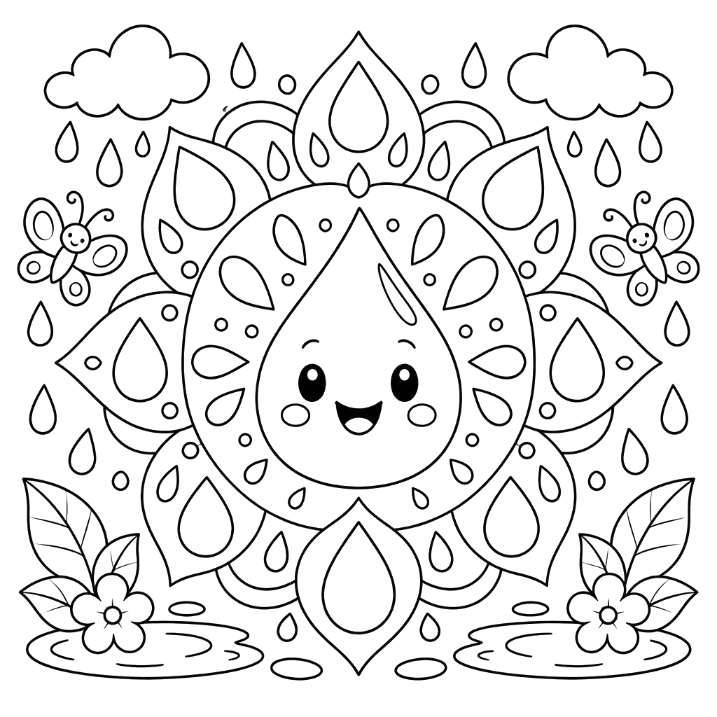Dibujo para colorear Mandala de Gotas de Agua
