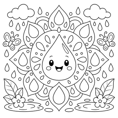 Ausmalbild Einfaches Wassertropfen-Mandala