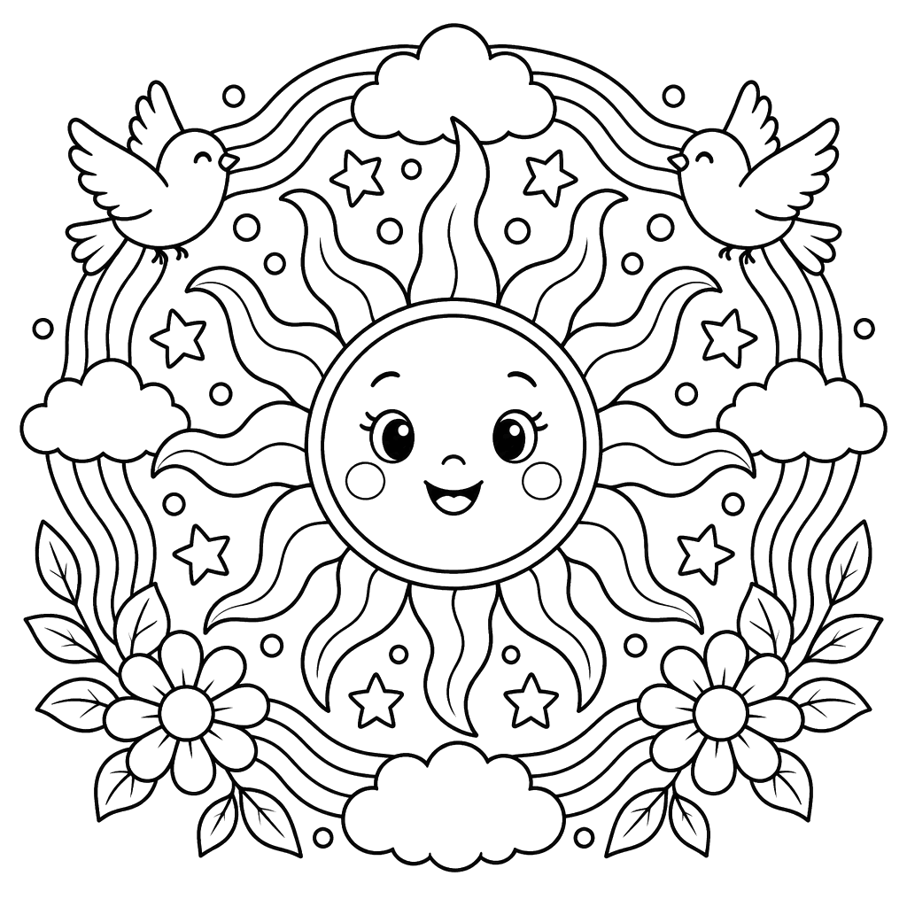 Simple Wavy Lines Mandala Coloring Page