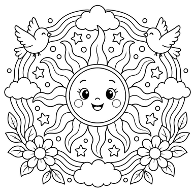 Ausmalbild Einfaches Mandala mit Wellenlinien