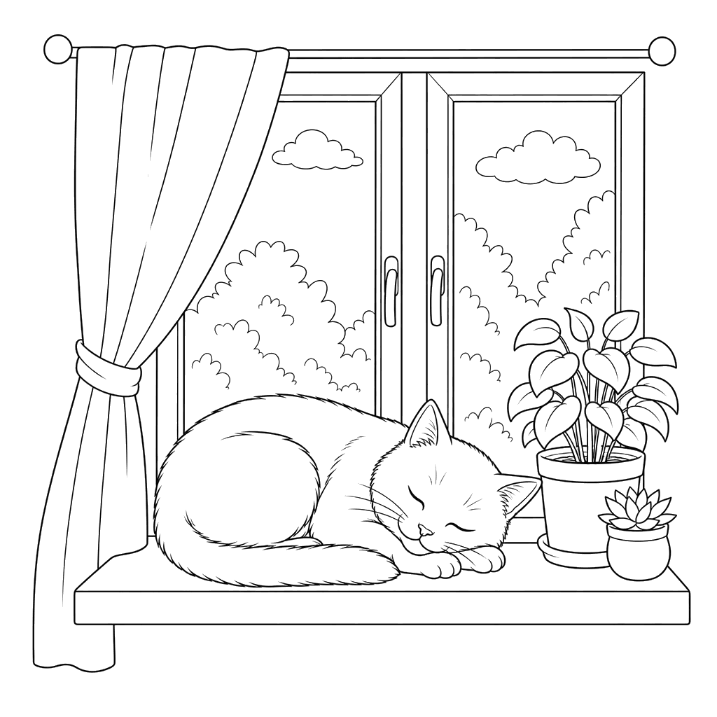 Sleeping Cat on Windowsill