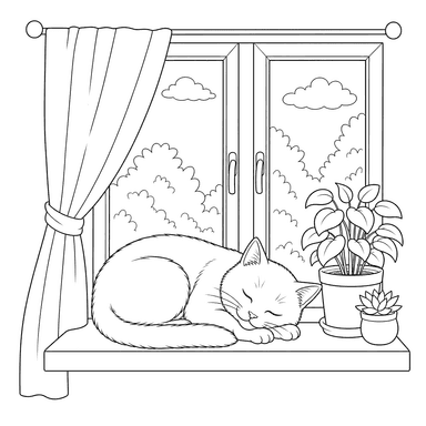 Chat qui dort sur le rebord de la fenêtre