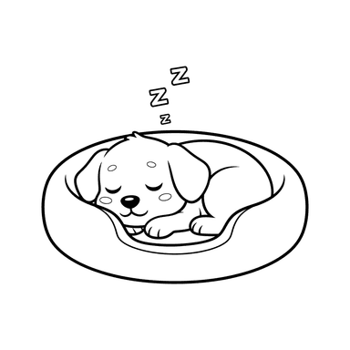 Ausmalbild: Schlafender Hund im Bett