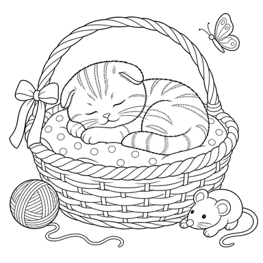 Chaton Scottish Fold endormi dans un panier