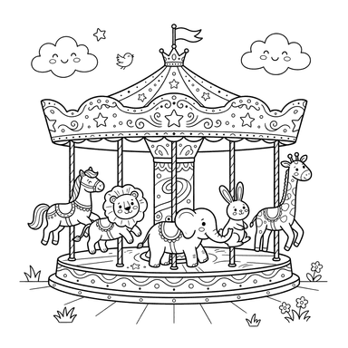 Coloriage: Carrousel Tournant Lentement