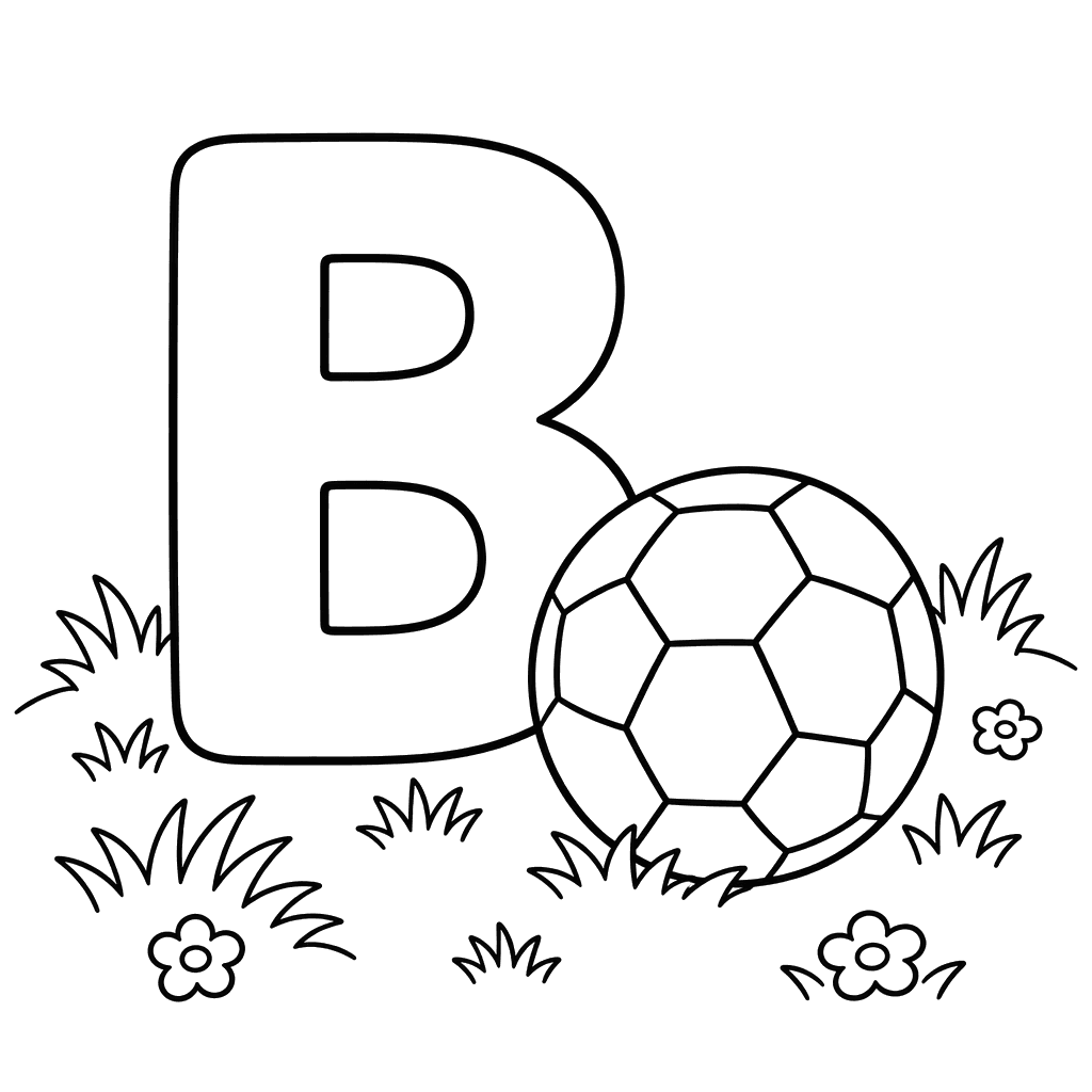 Letter B and Soccer Ball Coloring Page