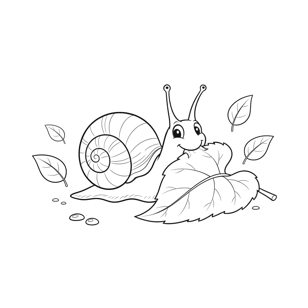 Schnecke isst Blatt Ausmalbild