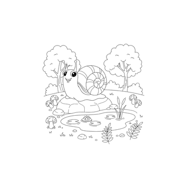 Snail by a Forest Puddle Coloring Page