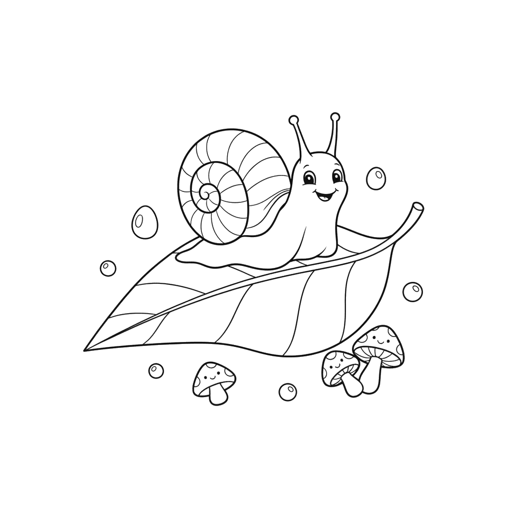 Dibujo para colorear: Caracol en una hoja