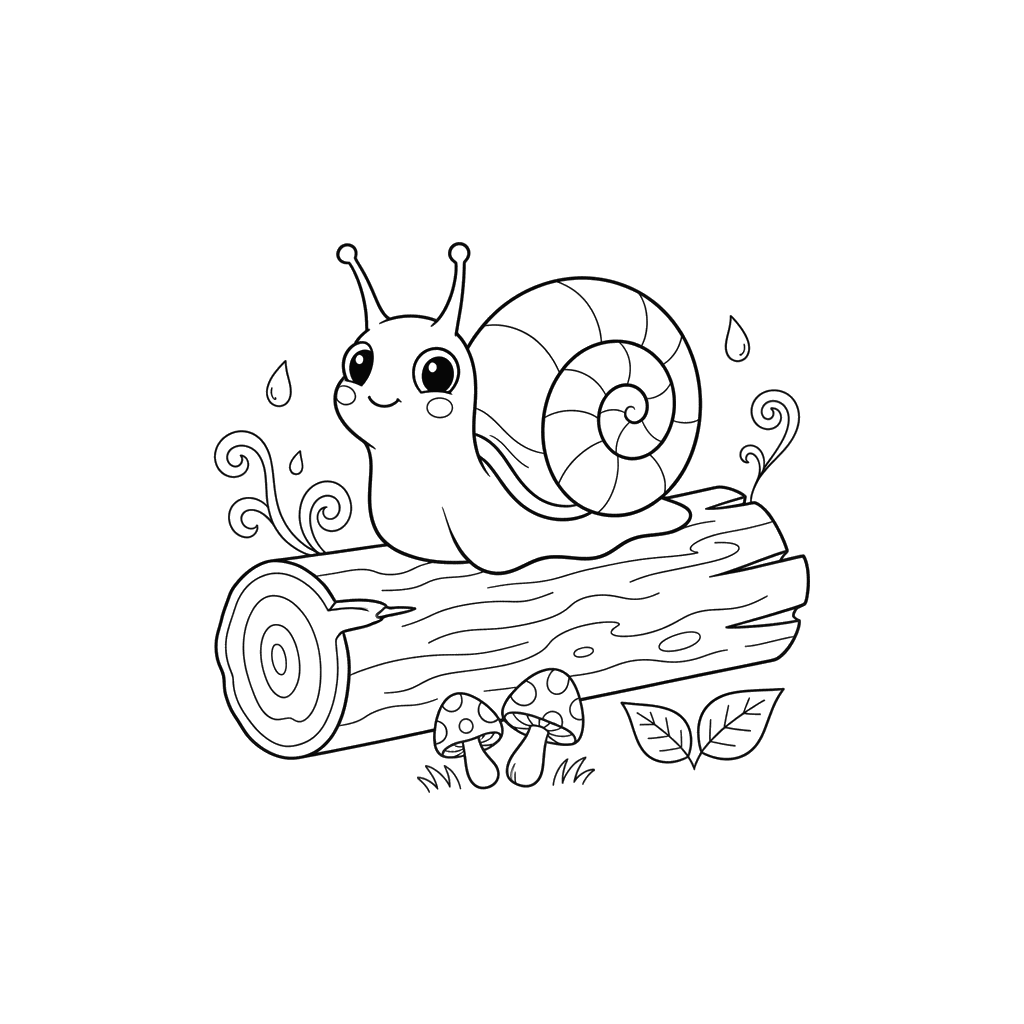 Snail on Tree Bark Coloring Page
