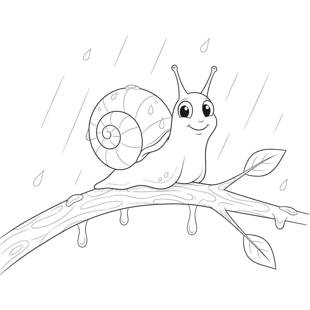 Dibujo para Colorear Caracol en Rama Húmeda