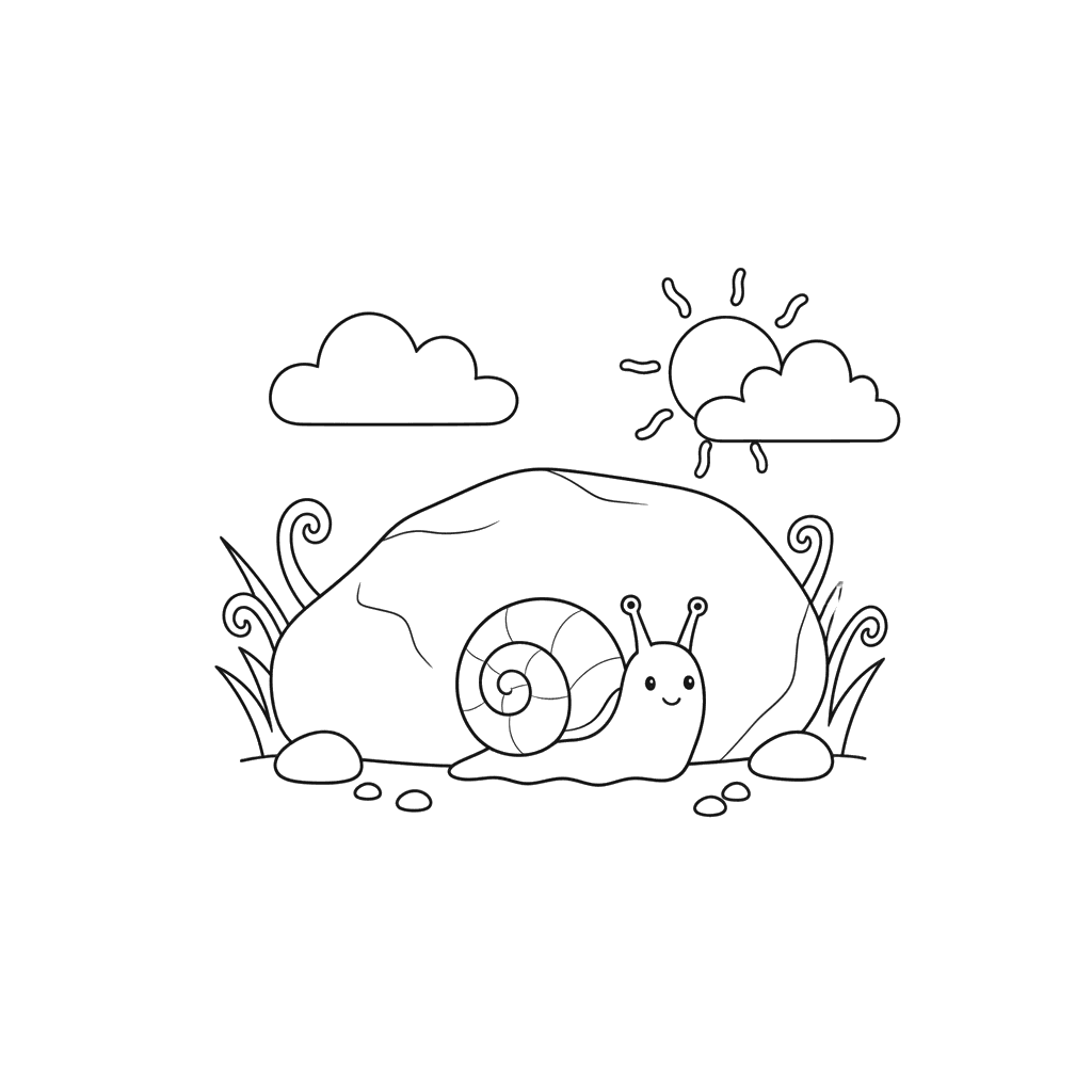 Dibujo para Colorear Caracol Bajo la Roca