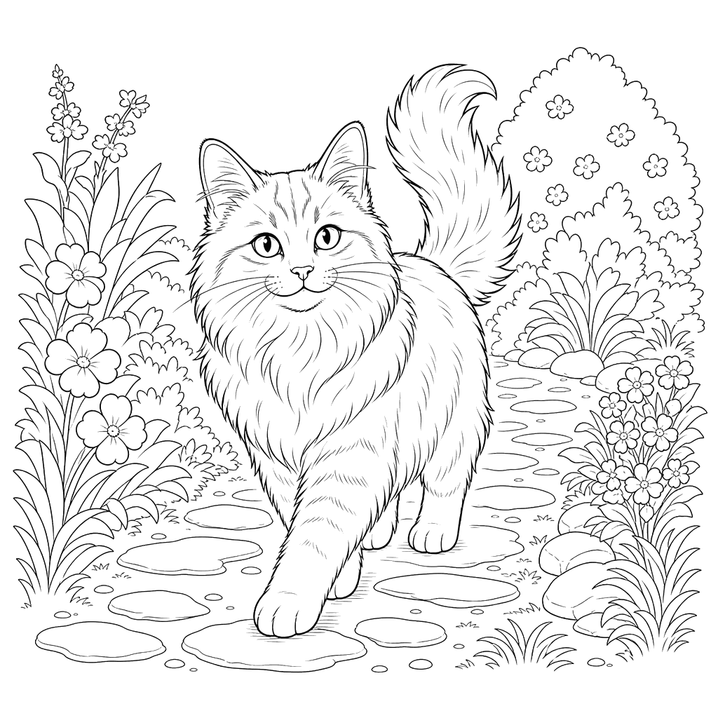 Somali-Katze auf dem Gartenweg