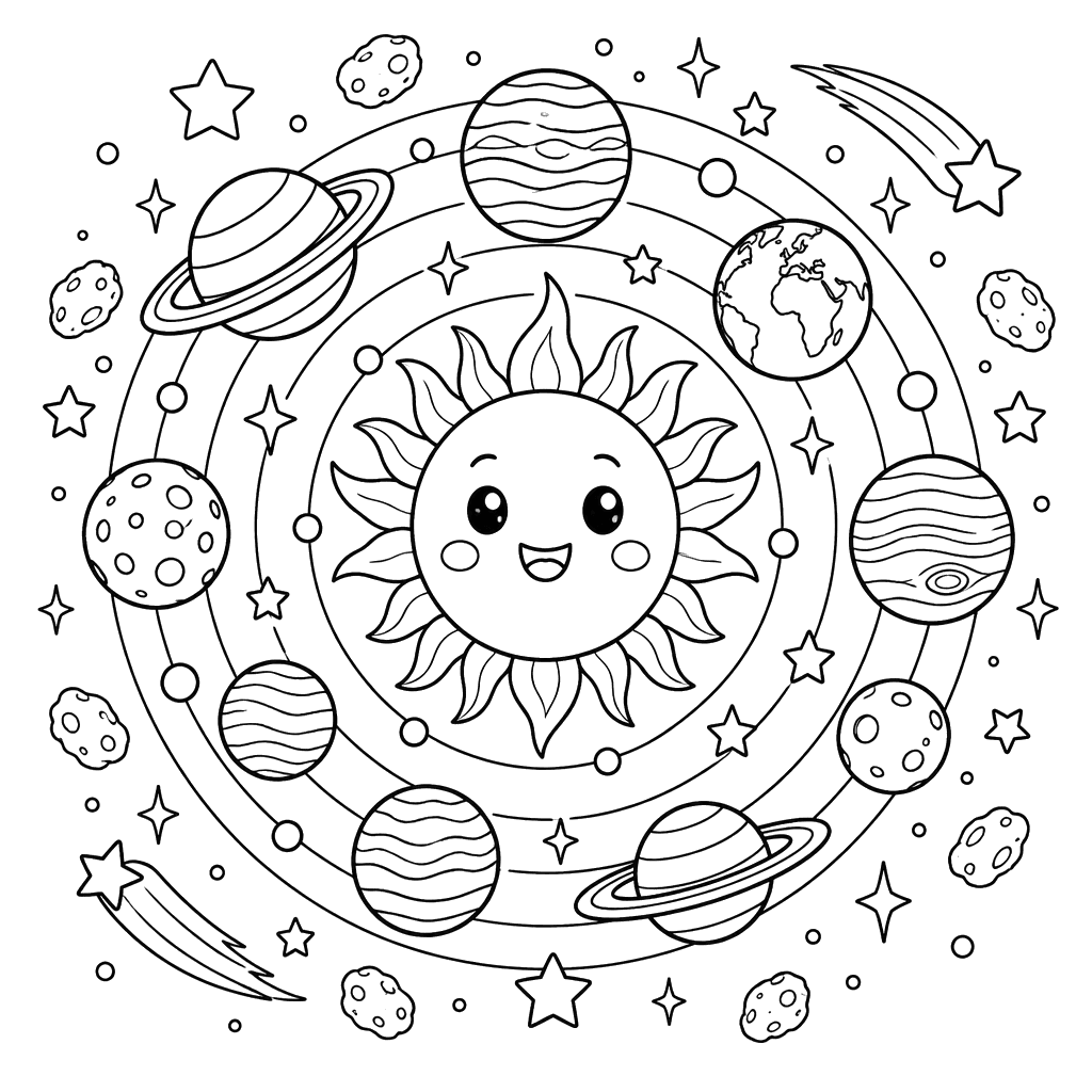 Mandala Espacial com Planetas e Estrelas