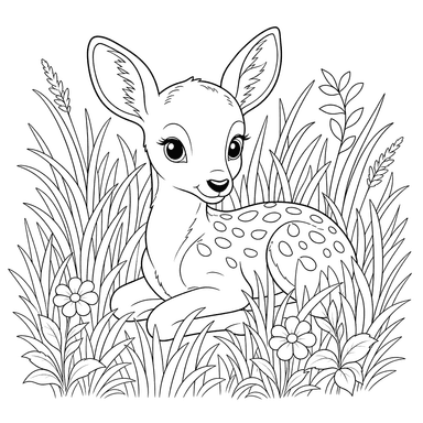 Ausmalbild Geflecktes Rehkitz im Gras