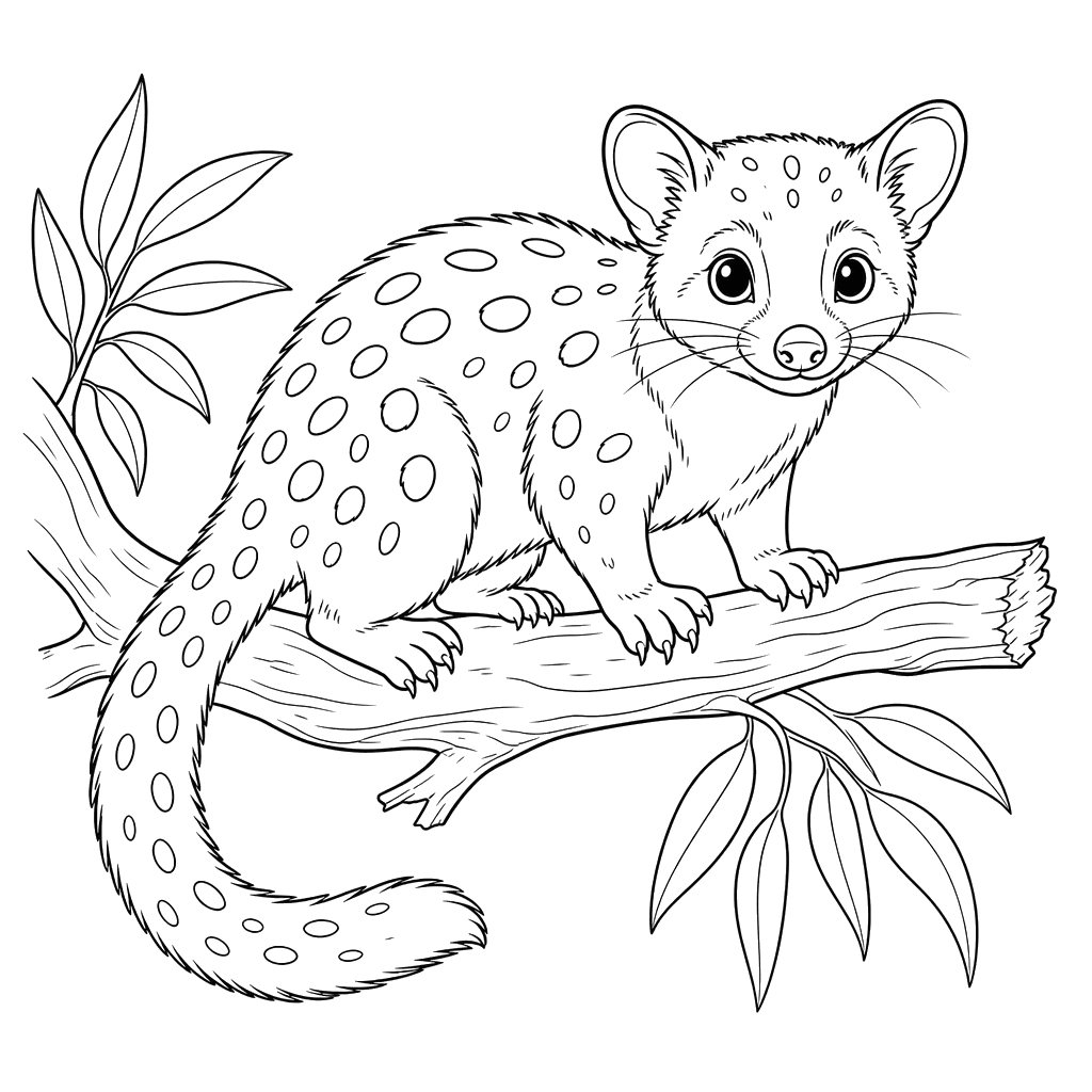 Dibujo para colorear de quoll manchado en rama
