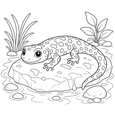 Dibujo de Salamandra en una Piedra para Colorear