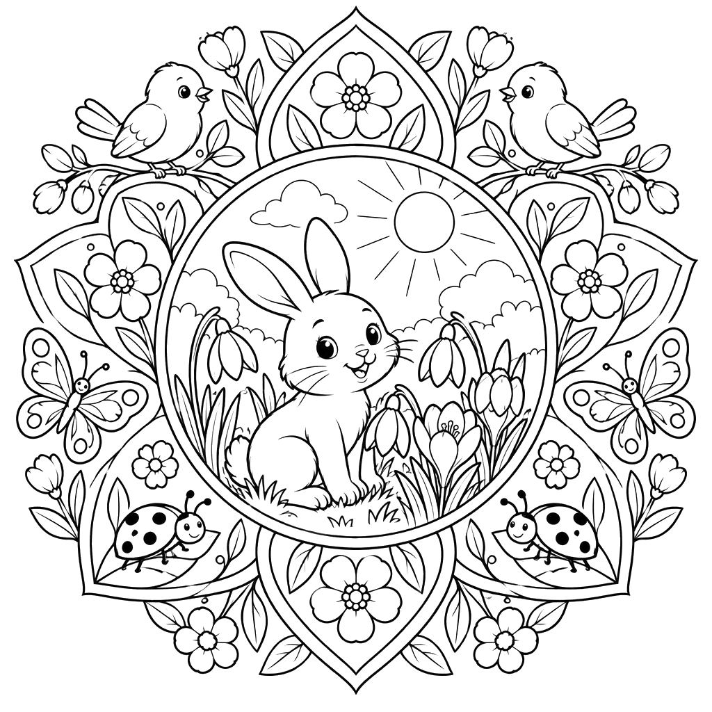 Mandala de primavera com primeiras flores