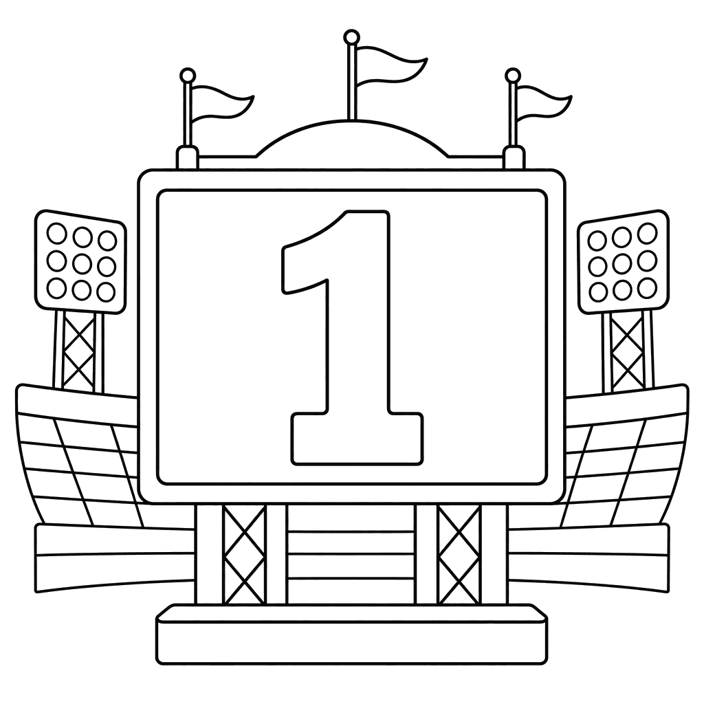 Coloriage : chiffre 1 sur le tableau du stade