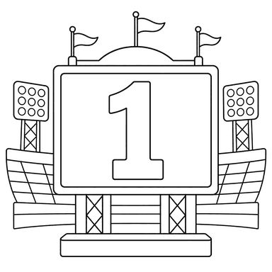 Coloriage : chiffre 1 sur le tableau du stade