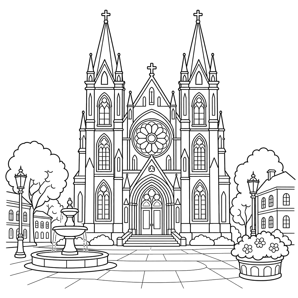 Catedral com vitrais na praça