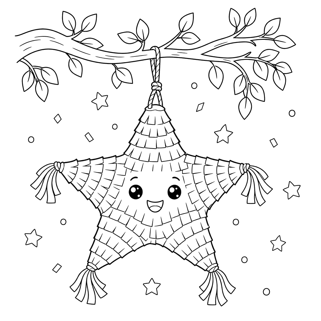 Piñata estrella en una rama