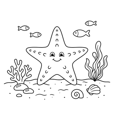 Dibujo para colorear de Estrella de Mar en el Fondo Marino