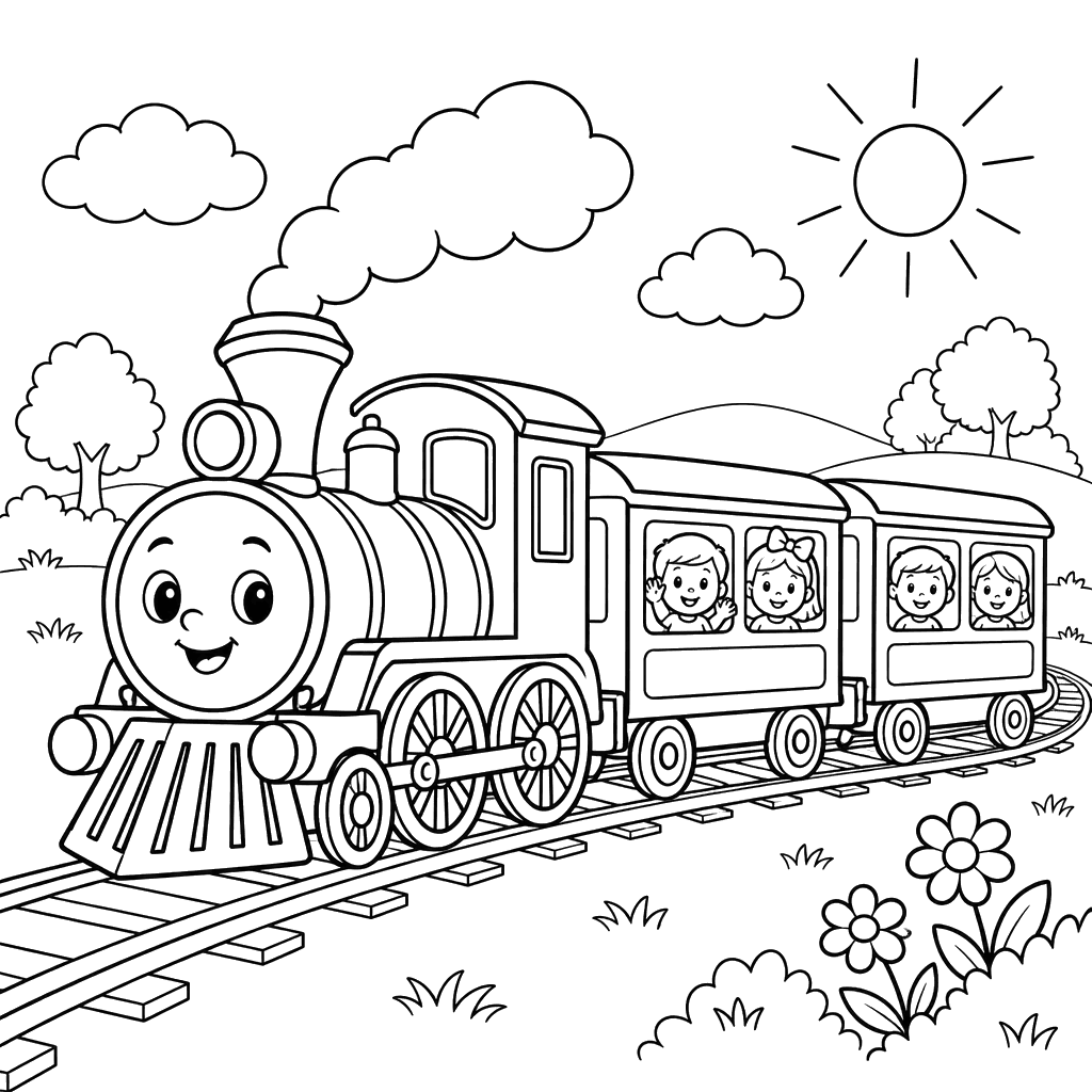 Trem com vagões de passageiros