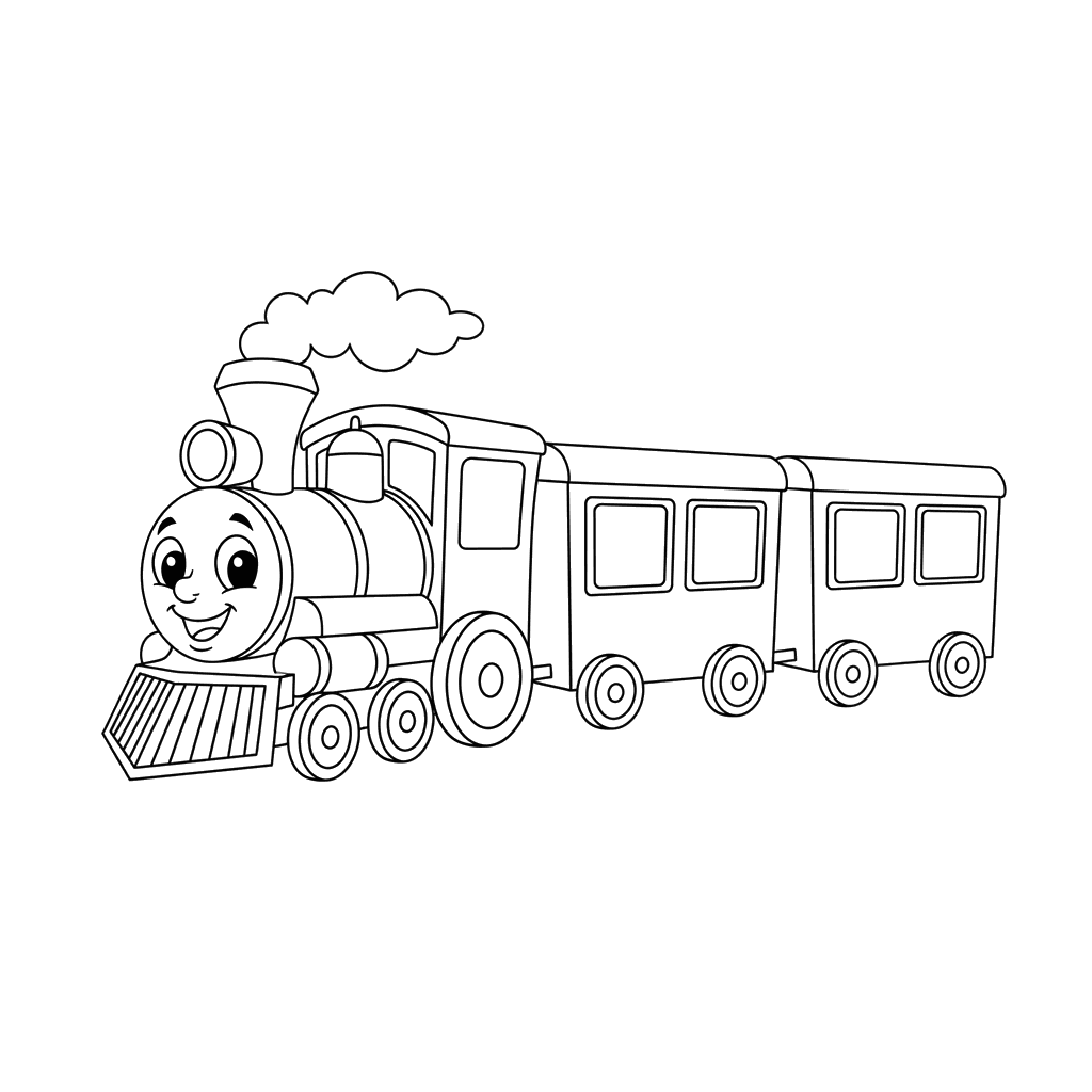 Trem a vapor com vagões para colorir