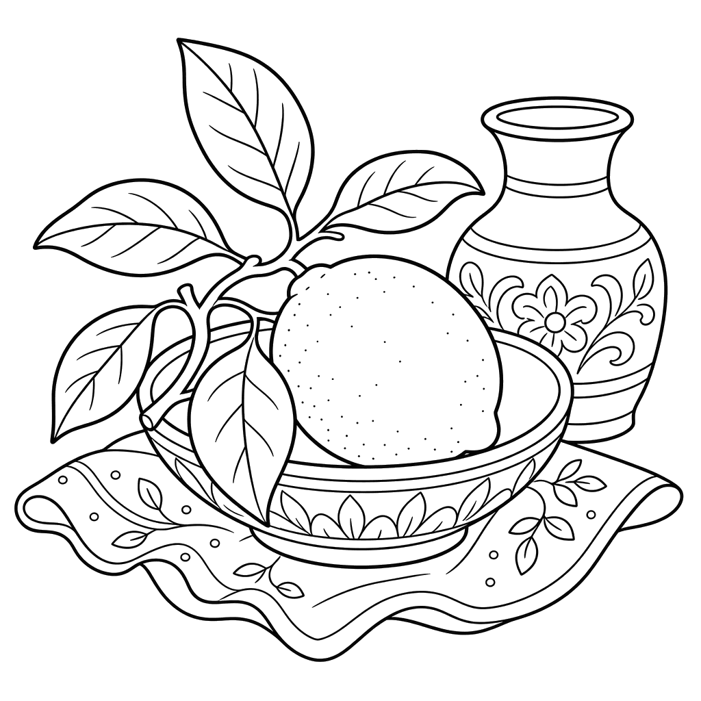 Bodegón con limón — dibujo para colorear