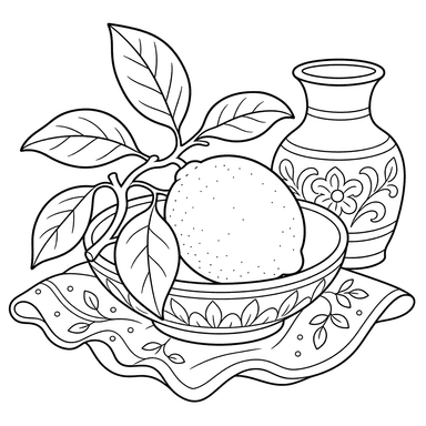 Natureza‑morta com limão — desenho para colorir