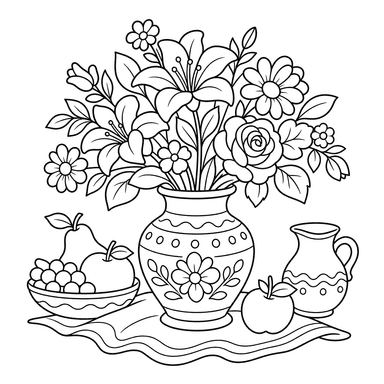 Bodegón: jarrón con flores — dibujo para colorear