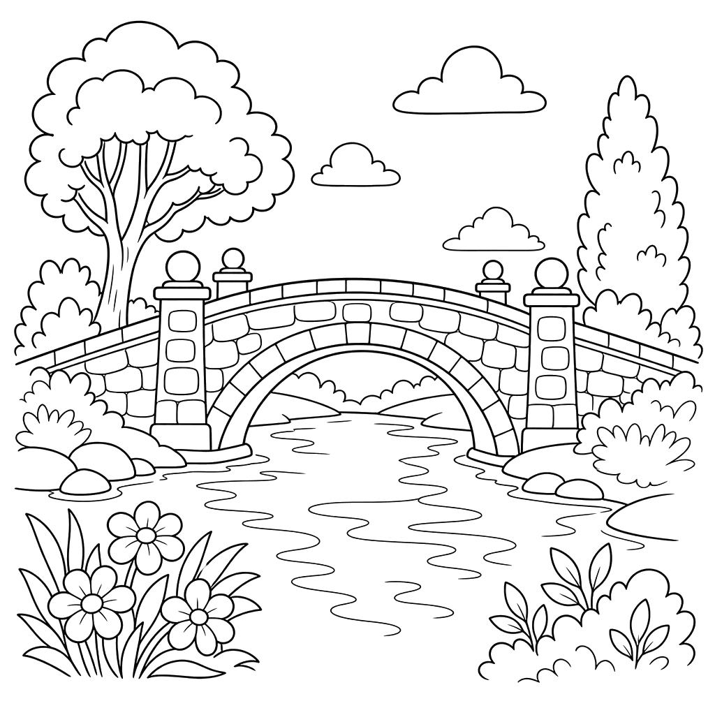Ponte de pedra sobre rio calmo