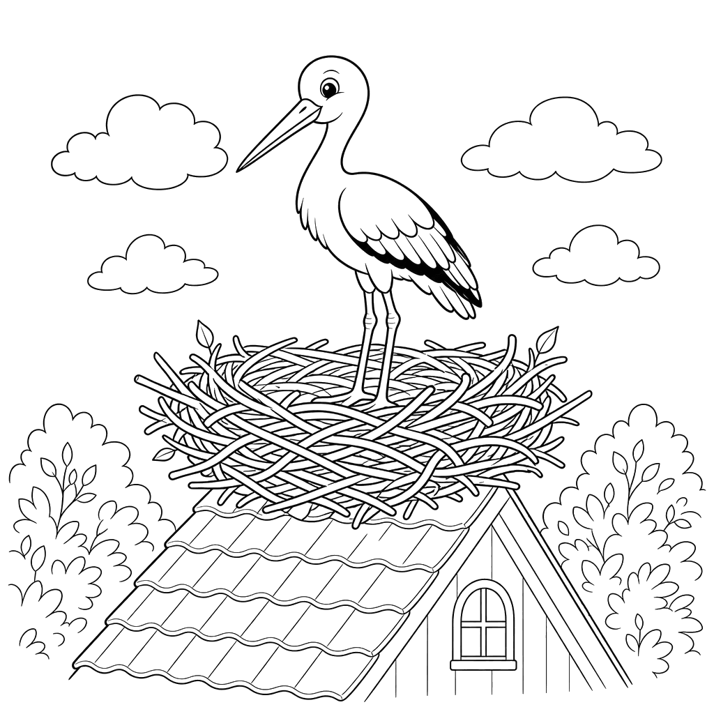 Ausmalbild Storch im Nest