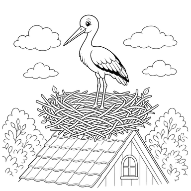 Ausmalbild Storch im Nest