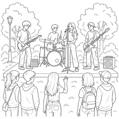 Ausmalbild Straßenkonzert im Park