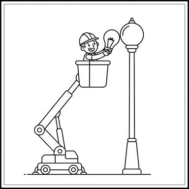 Ausmalbild: Straßenlampe Reparieren