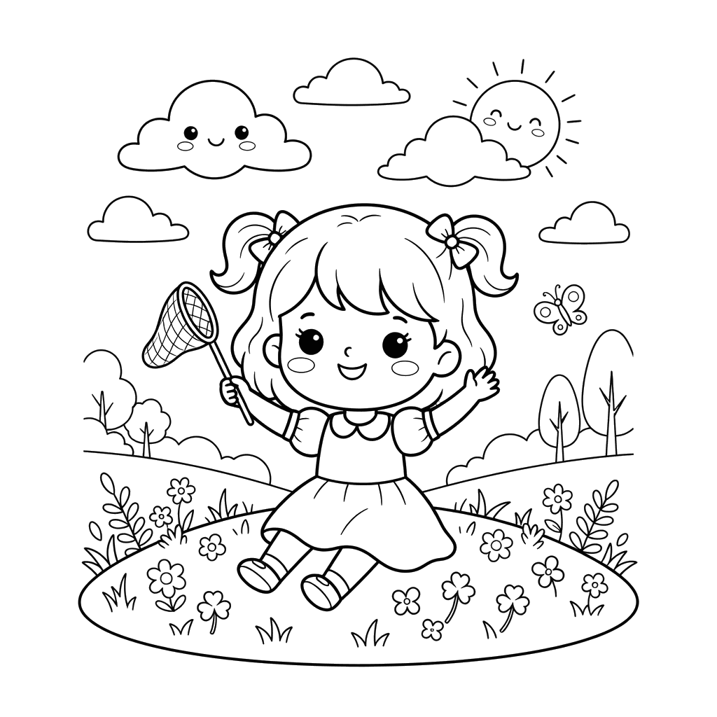 Chibi Sommer Wolken Ausmalbild