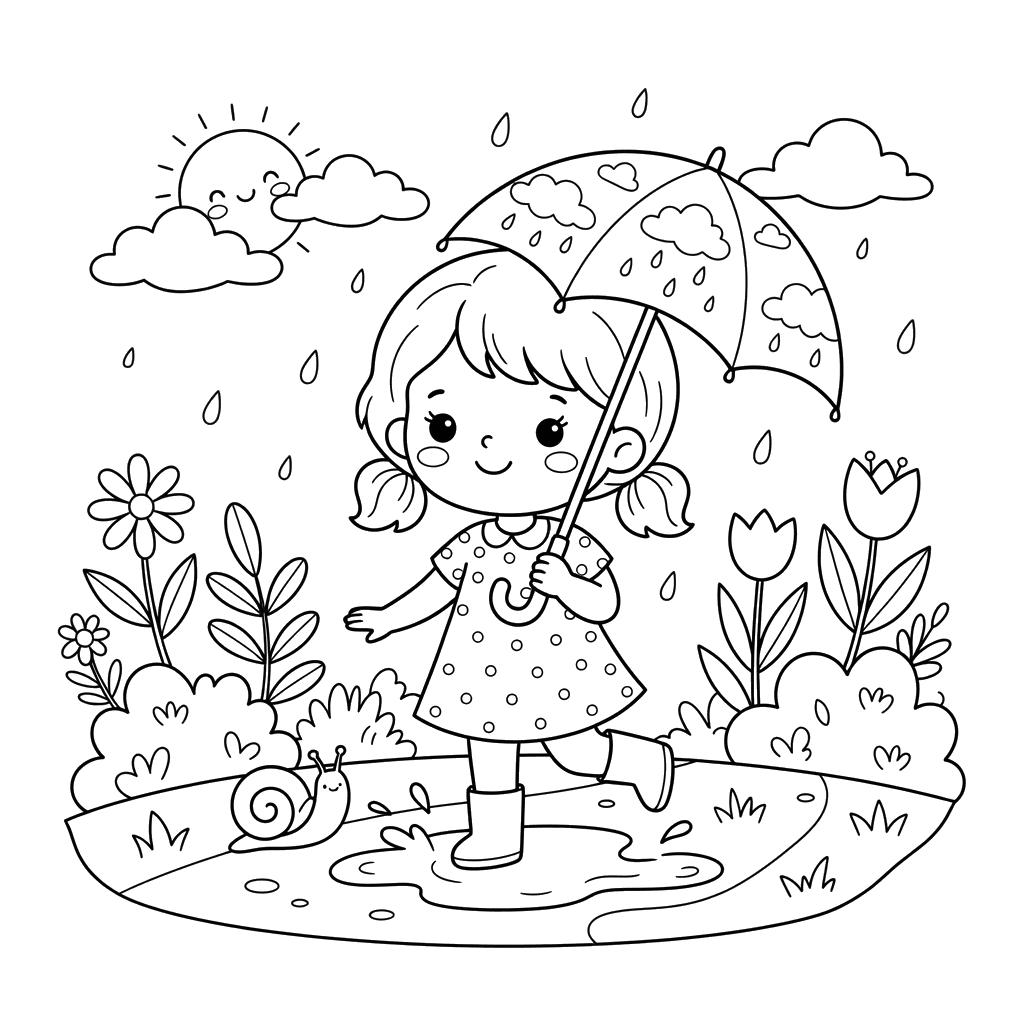 Sommerleichter Regen Ausmalbild für Kinder
