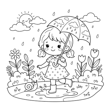 Sommerleichter Regen Ausmalbild für Kinder