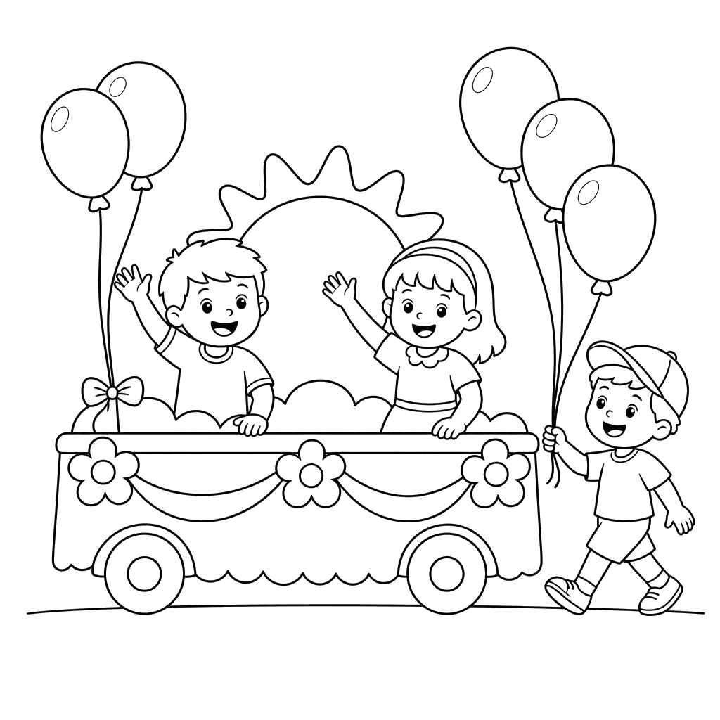Défilé d’été avec ballons et chars simples