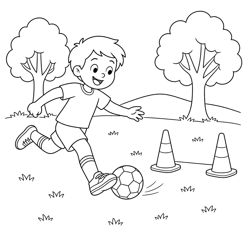 Futebol de verão no parque com gols de cones para colorir